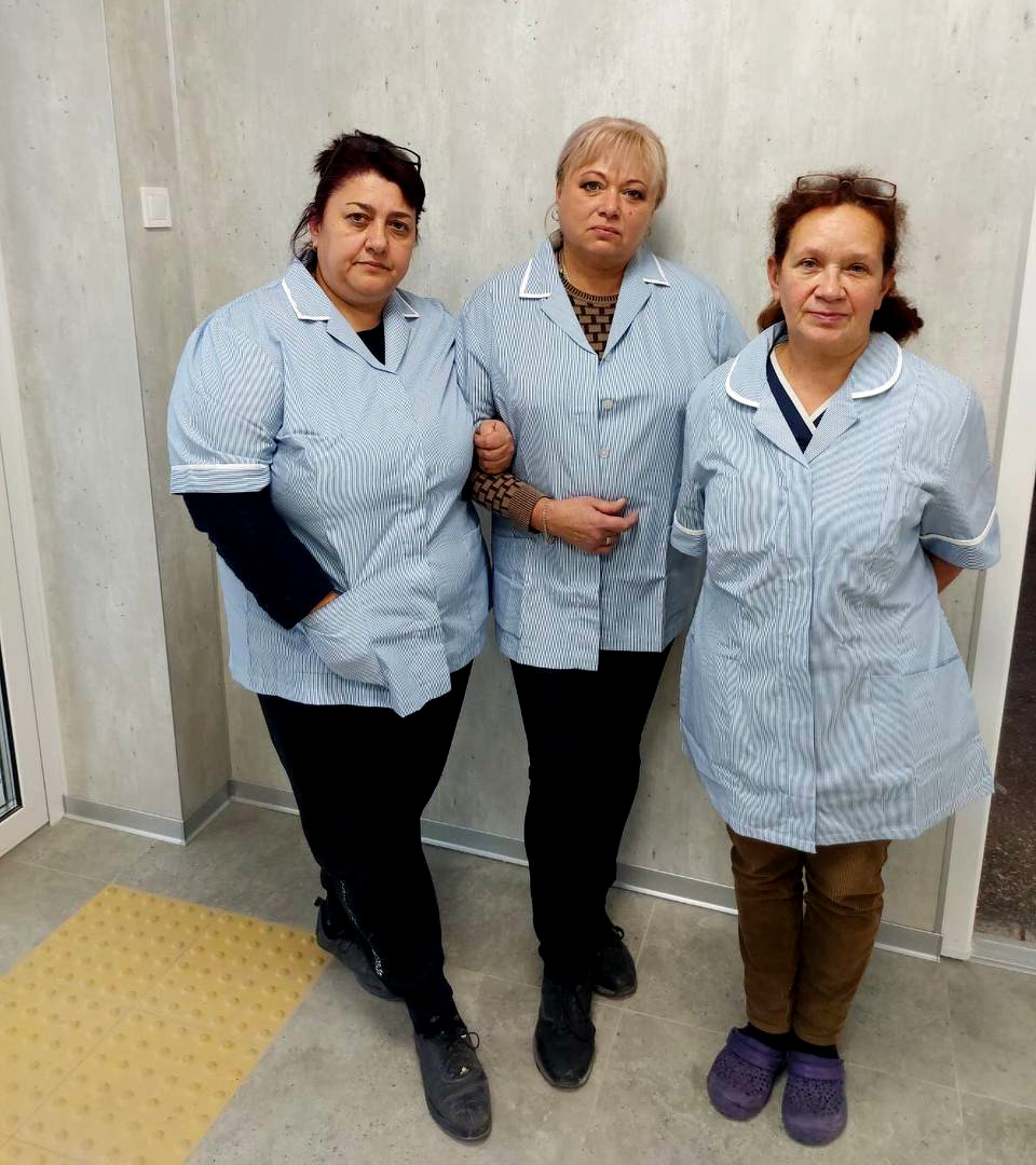 Nurses in the Kharkiv Regional Trauma Hospital wearing uniforms delivered by Sunflower Scotland