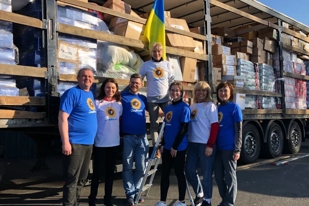 Sunflower Scotland team in Edinburgh loading a lorry with humanitarian aid for Ukraine