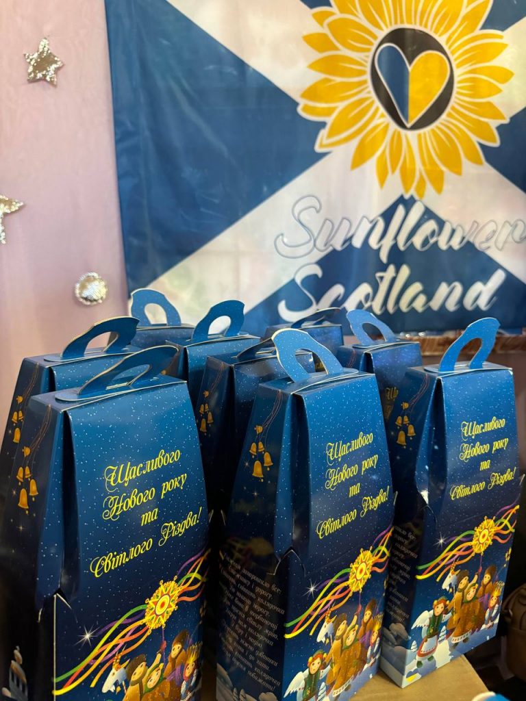 Chocolate gift sets which Sunflower Scotland purchased for 150 disabled children in Kryvyi Rih, Ukraine