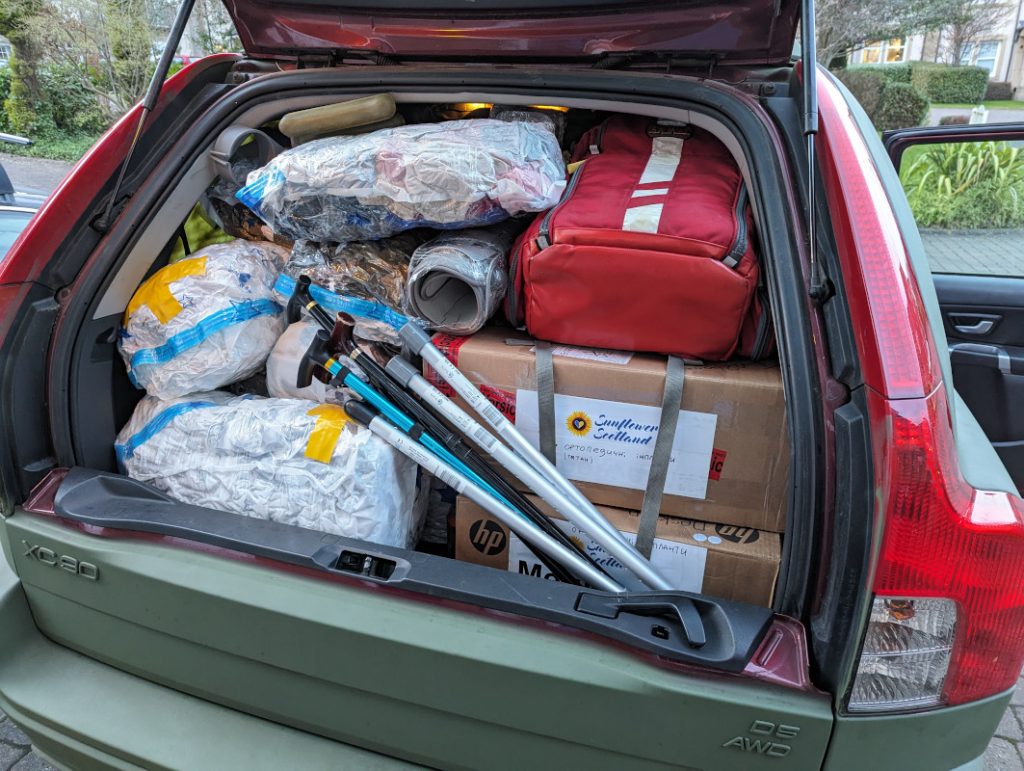 Volvo SUV fully loaded with medical supplies by Sunflower Scotland