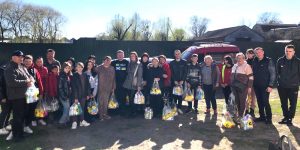 Group photo of foster families and orphans in Krasnokutsk, Kharkiv Oblast, received cleaning supplies from Sunflower Scotland