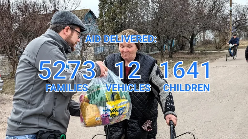 Sunflower Scotland statistics of delivering humanitarian aid in Ukraine - 5273 families, 1641 children, 12 vehicles, April 2024