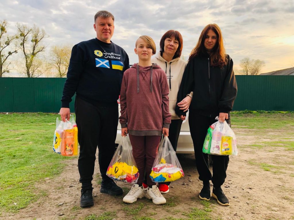 Volunteer Vitaliy Grigorov, Sunflower Scotland, delivering humanitarian aid to foster family in Krasnokutsk, 06 April 2024