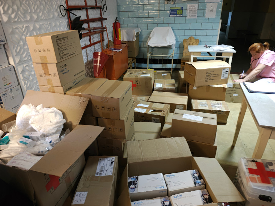 Boxes of medical aid donated by Sunflower Scotland to a hospital in Sumy