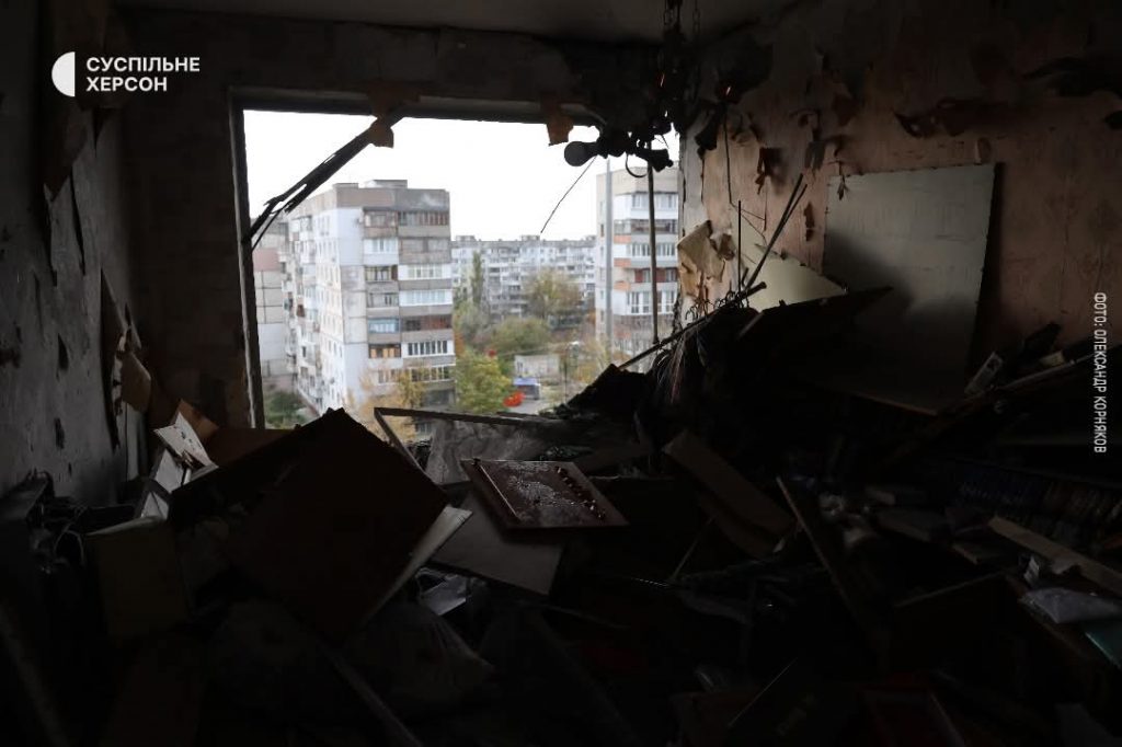 Suspilne Kherson - damaged house as a result of 23 Oct Russian attack on Kherson
