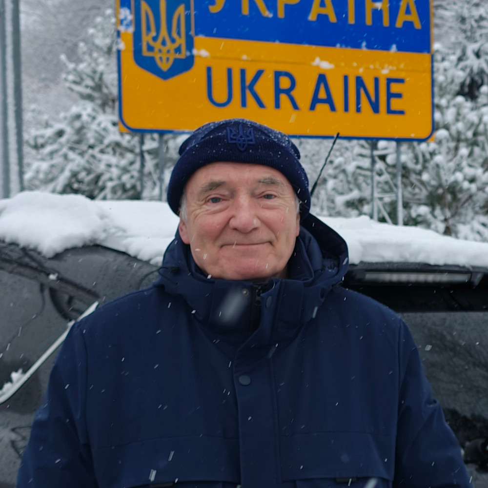 Alistair Davidson, Sunflower Scotland's volunteer, delivering a car to Ukraine at the border