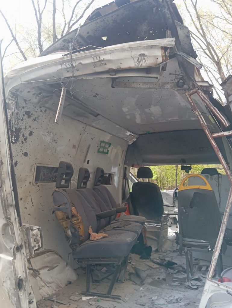 Sunflower van destroyed by Russian FPV drone - bent armoured panels