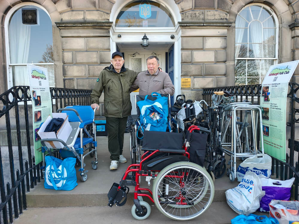 Wheelchairs and walking aids collected by AUGB Ukrainian Centre in Edinburgh