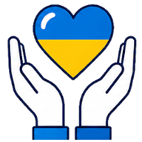 Icon of help to Ukraine - hands holding heart with Ukrainian flag
