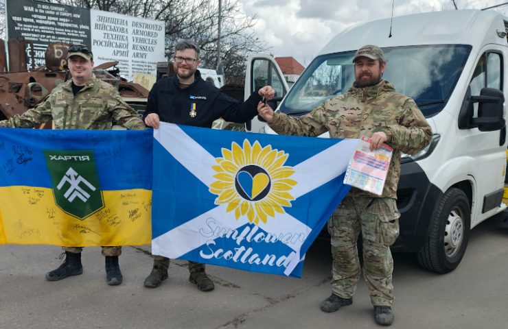 Oleg the head of Sunflower Scotland donating a van to medics of Khartiya