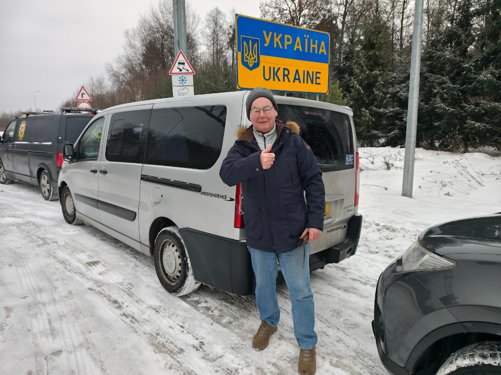 Stuart, Sunflower Scotland's volunteer, helping to drive the wheelchair van to Ukraine s