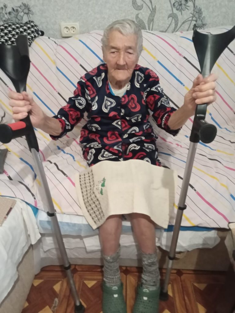 Crutches from Sunflower Scotland donated to a disabled person in Kherson