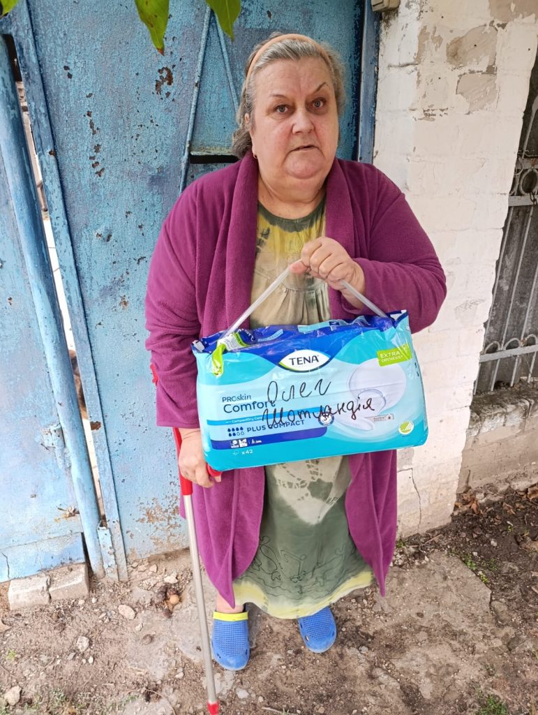 Incontinence pads from Sunflower Scotland donated to a disabled person in Kherson