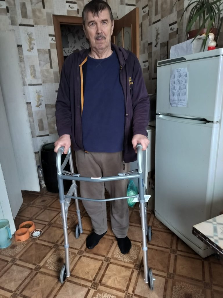 zimmer frame from Sunflower Scotland donated to a disabled person in Kherson
